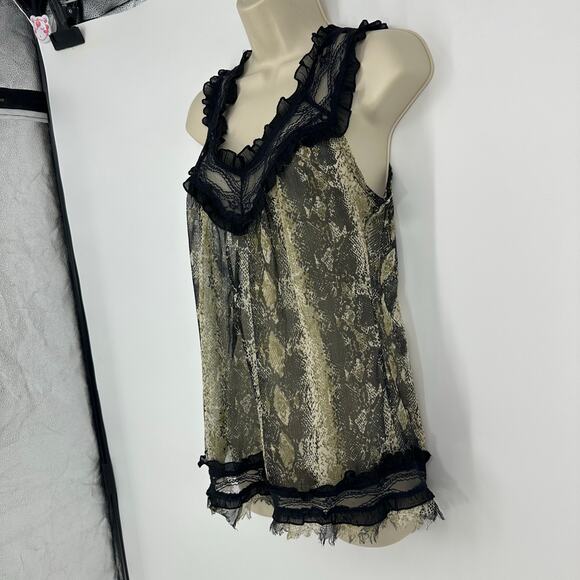Vintage Y2K Lace Trim Chiffon Top Womens M Snake Print 90s Romantic Lightweight - Picture 5 of 9